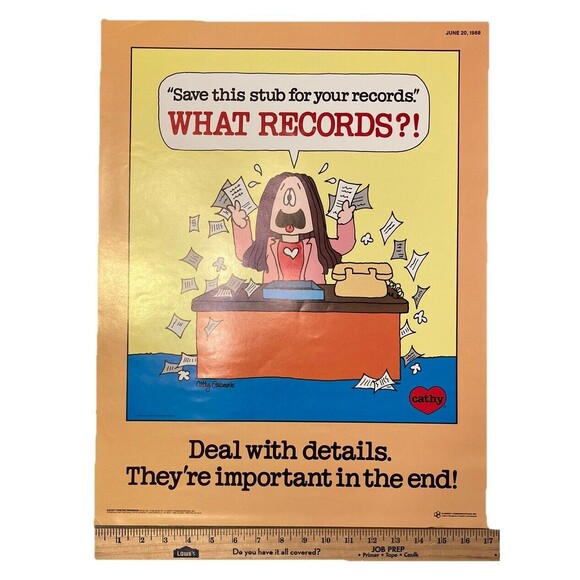 VTG CATHY Comic Strip "Deal with Details" Office Motivational Poster- Guisewite - Picture 3 of 4